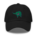 Black cap with a green dinosaur embroidery 