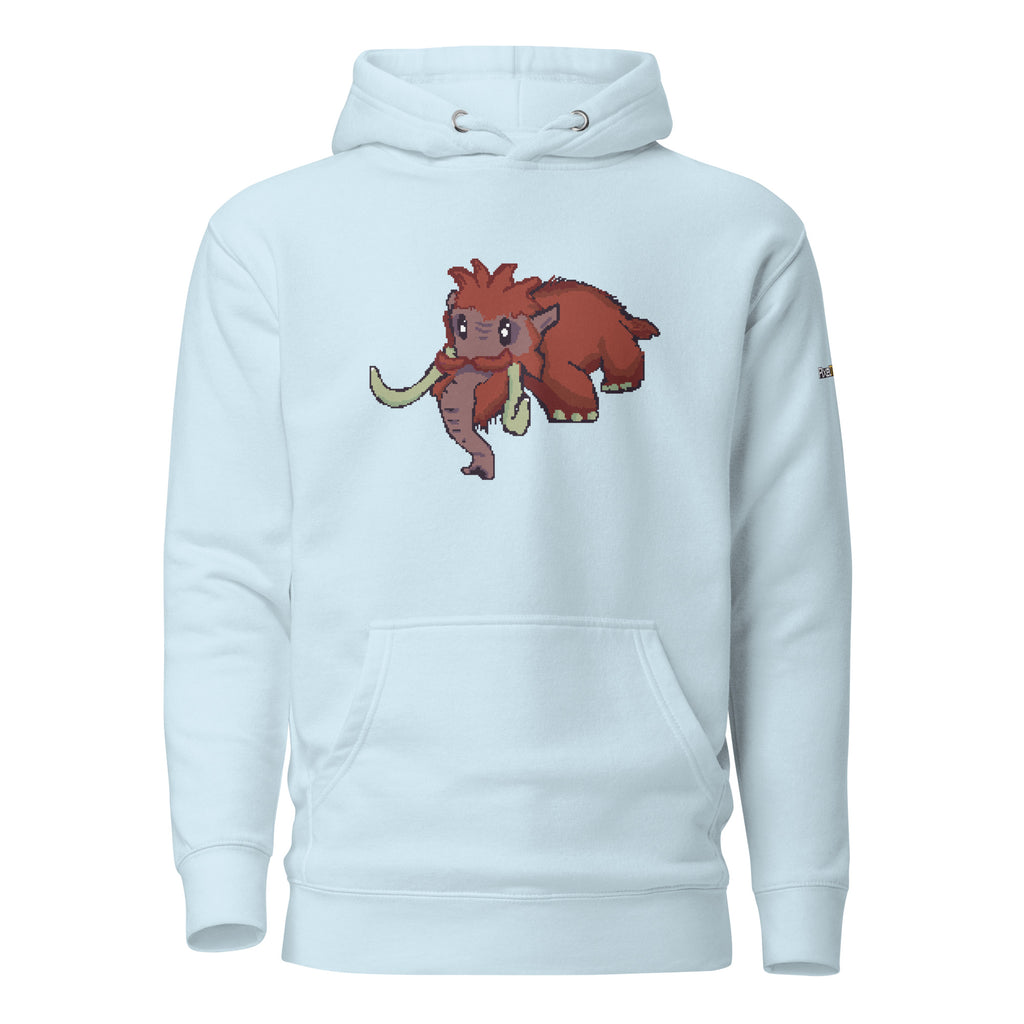 Light blue hoodie with a cartoon mammoth design 