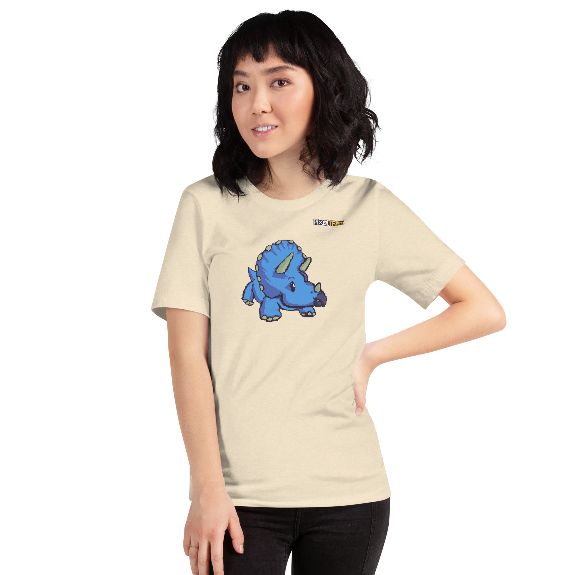 PixelTRex™ – Trike the Triceratops Pixel Dinosaur T-Shirt