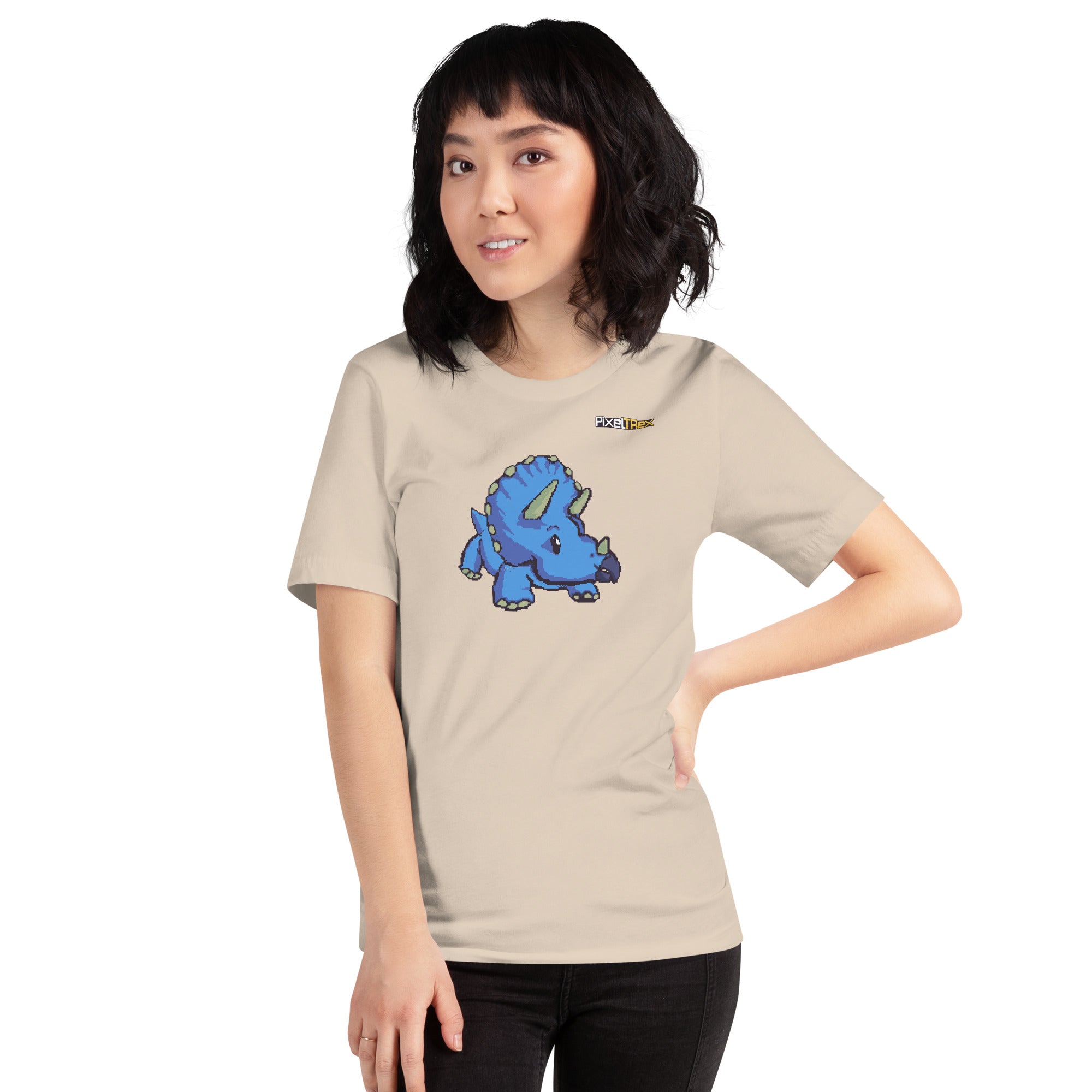 PixelTRex™ – Trike the Triceratops Pixel Dinosaur T-Shirt