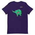 Purple t-shirt with a green dinosaur graphic and 'PixelTrex' logo 