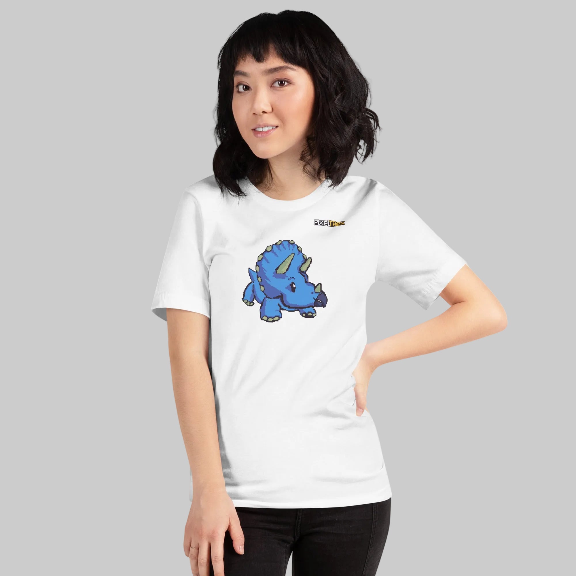 PixelTRex™ – Trike the Triceratops Pixel Dinosaur T-Shirt