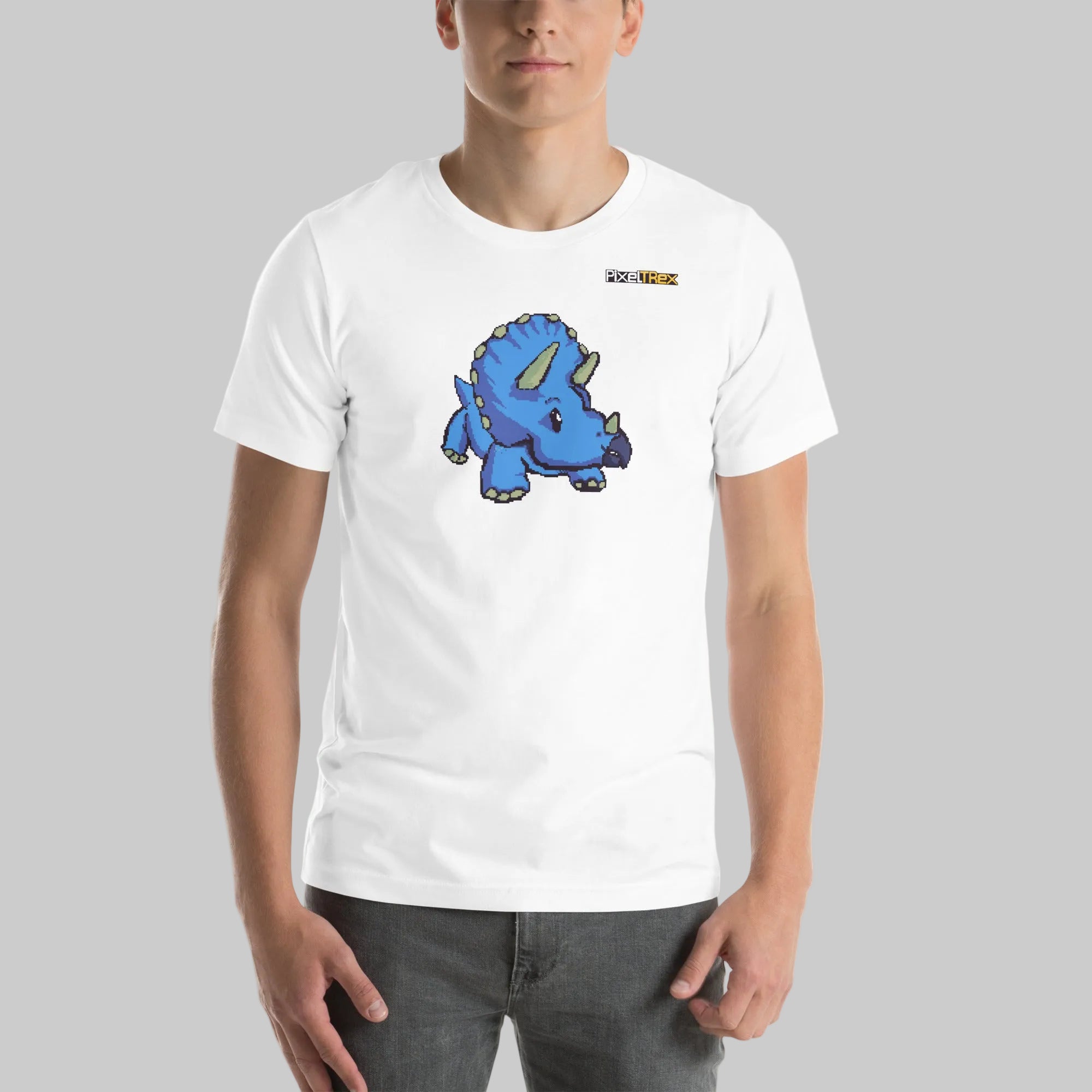 PixelTRex™ – Trike the Triceratops Pixel Dinosaur T-Shirt