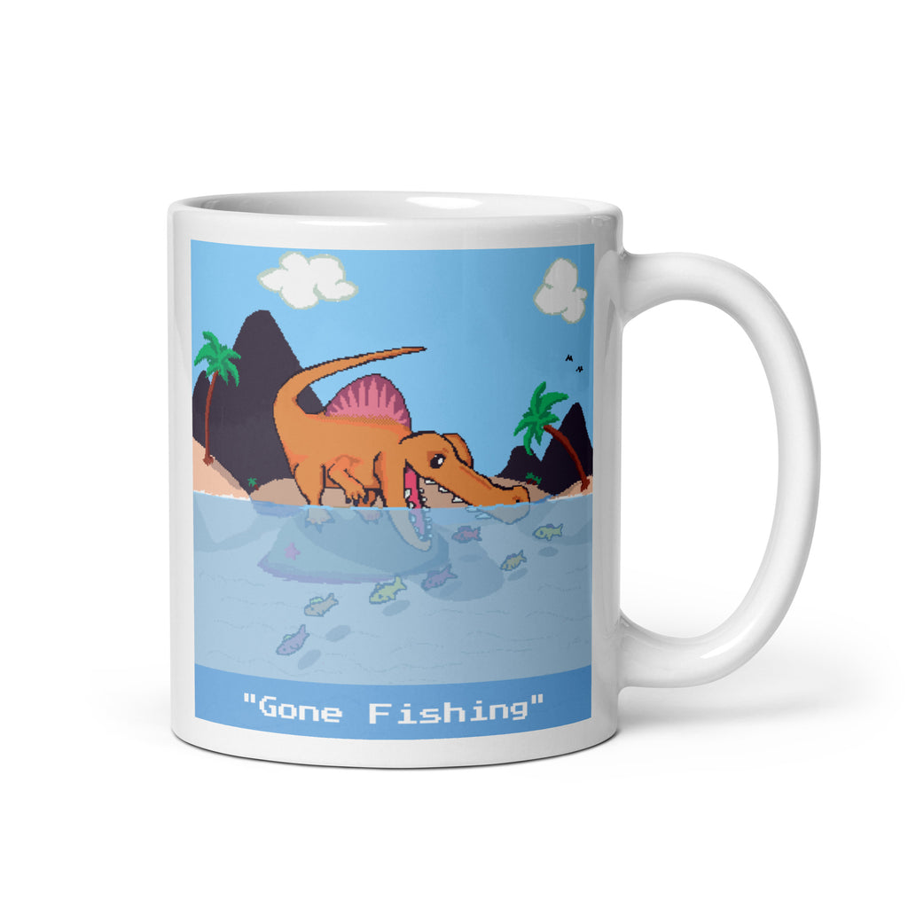 PixelTRex™ – Spino “Gone Fishing” 11 oz Mug