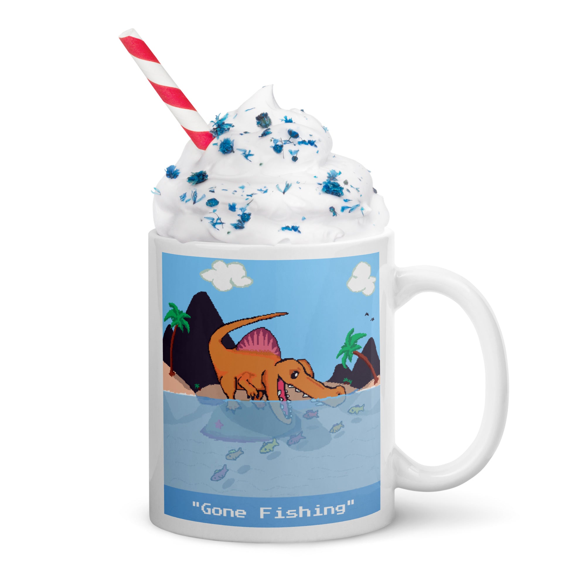 PixelTRex™ – Spino “Gone Fishing” 11 oz Mug