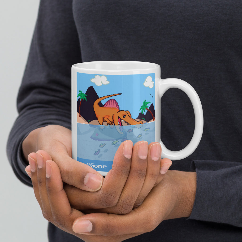 PixelTRex™ – Spino “Gone Fishing” 11 oz Mug