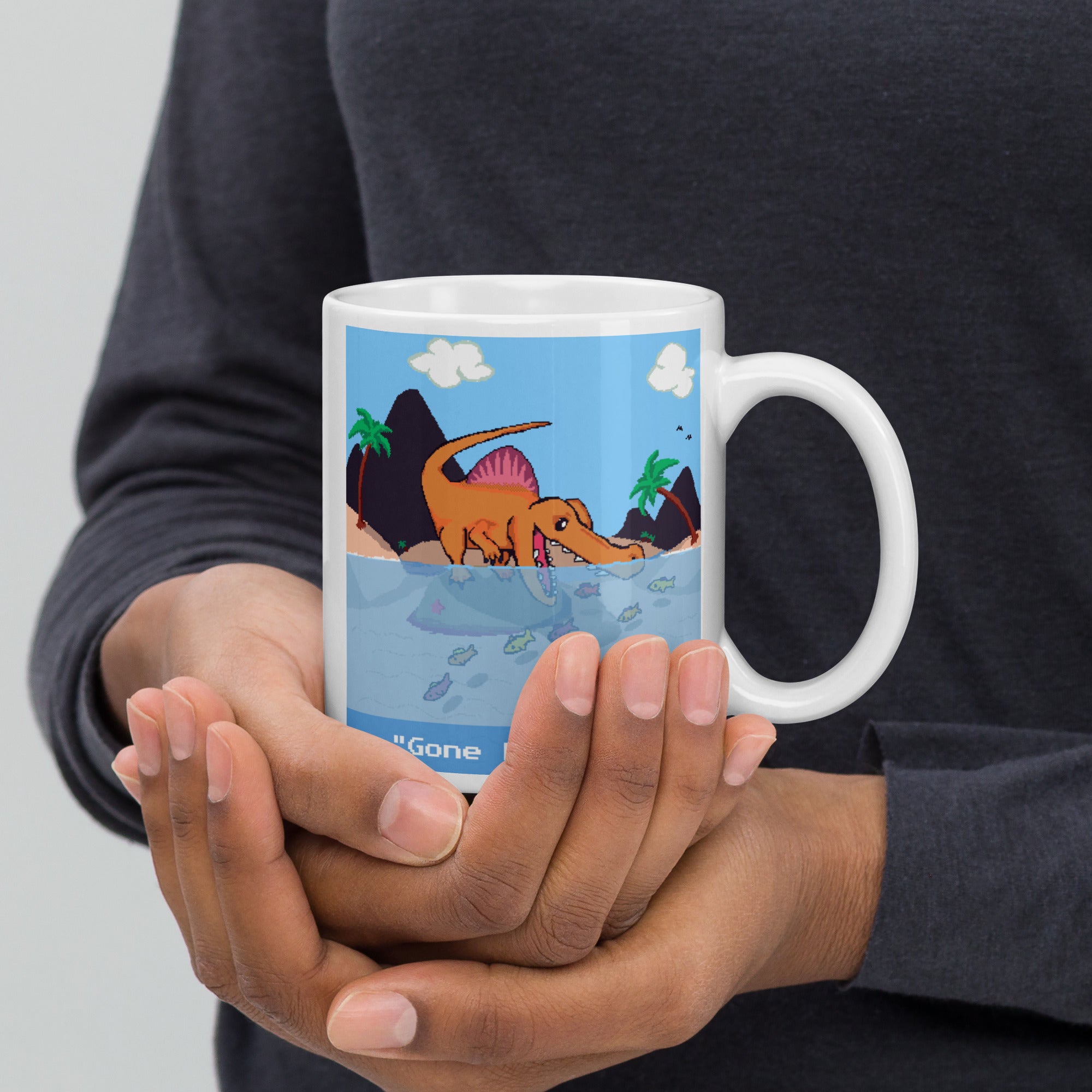 PixelTRex™ – Spino “Gone Fishing” 11 oz Mug
