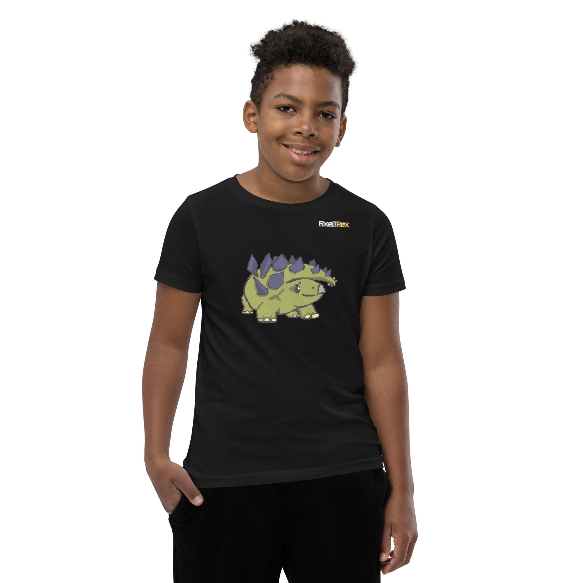 PixelTRex™ – Stego the Stegosaurus Pixel Dinosaur Youth T-Shirt