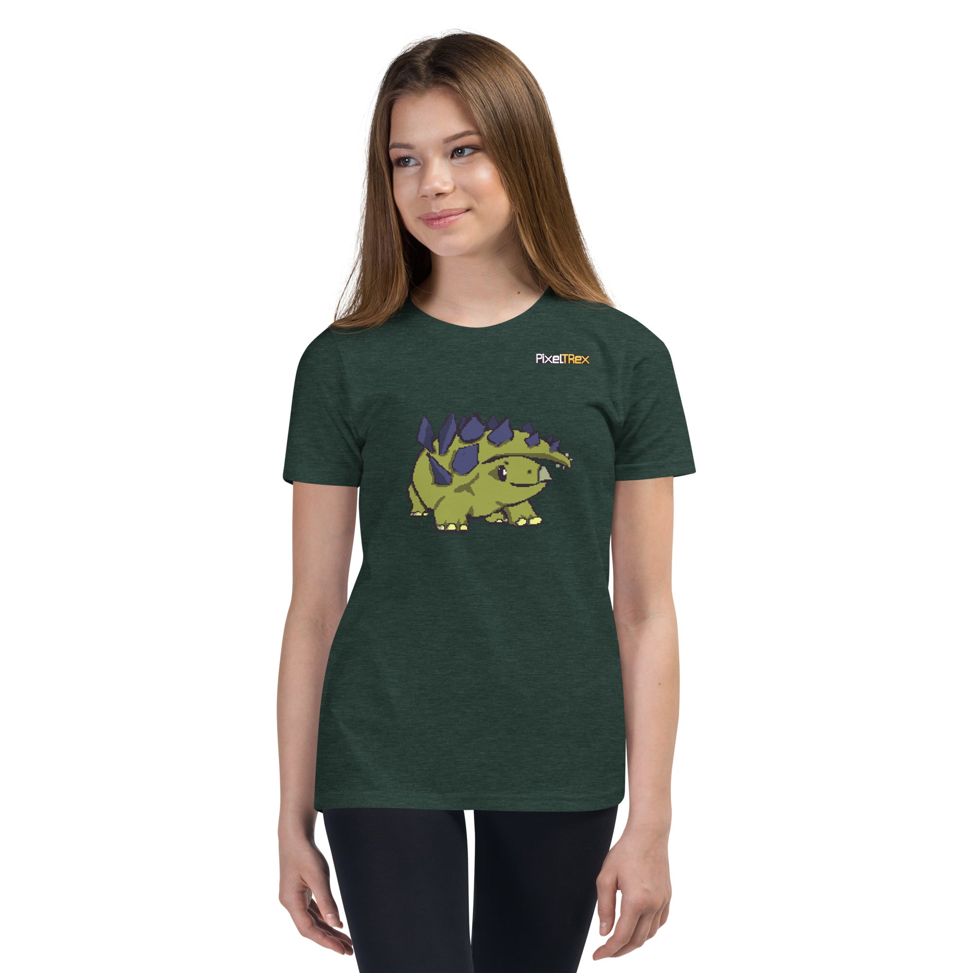 PixelTRex™ – Stego the Stegosaurus Pixel Dinosaur Youth T-Shirt