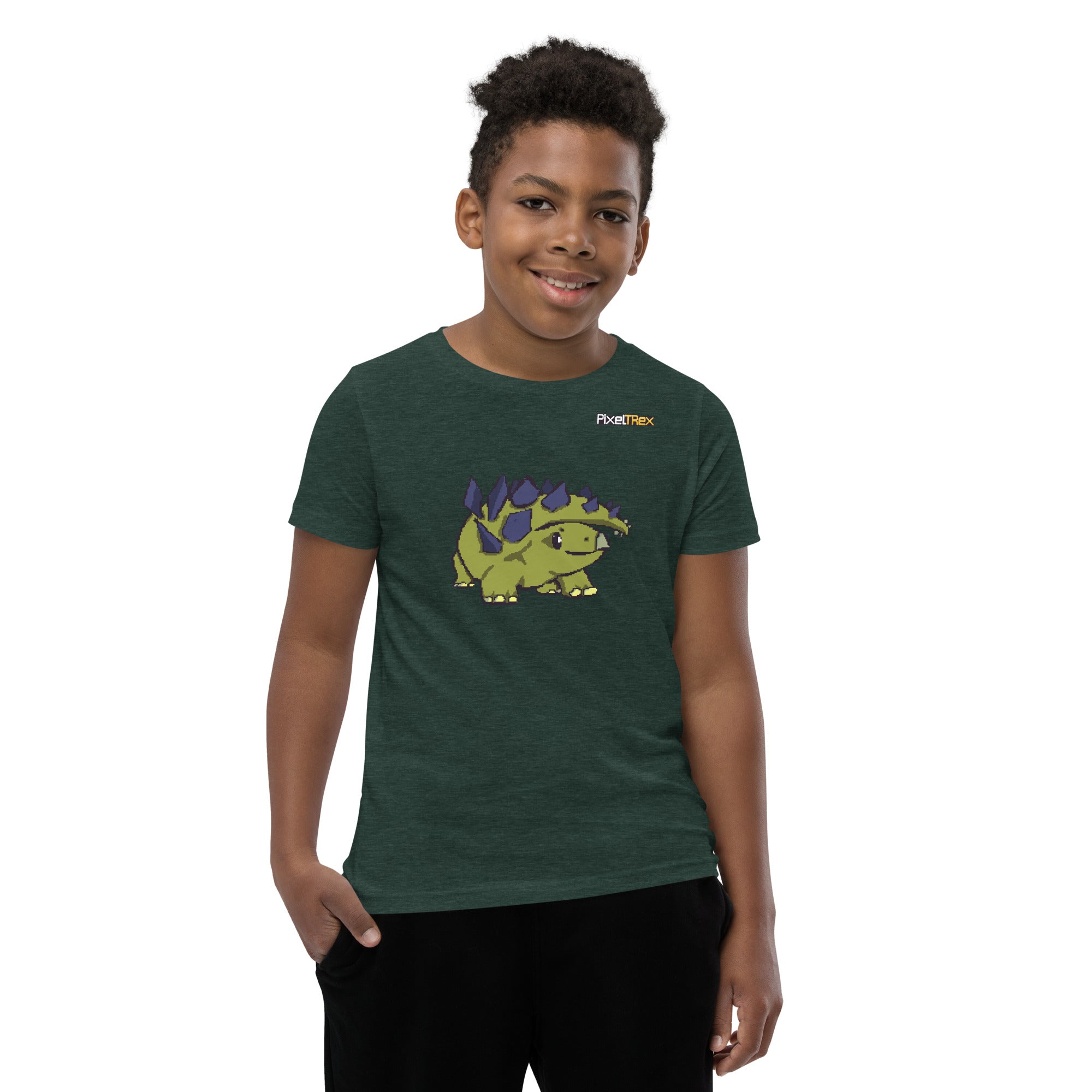 PixelTRex™ – Stego the Stegosaurus Pixel Dinosaur Youth T-Shirt