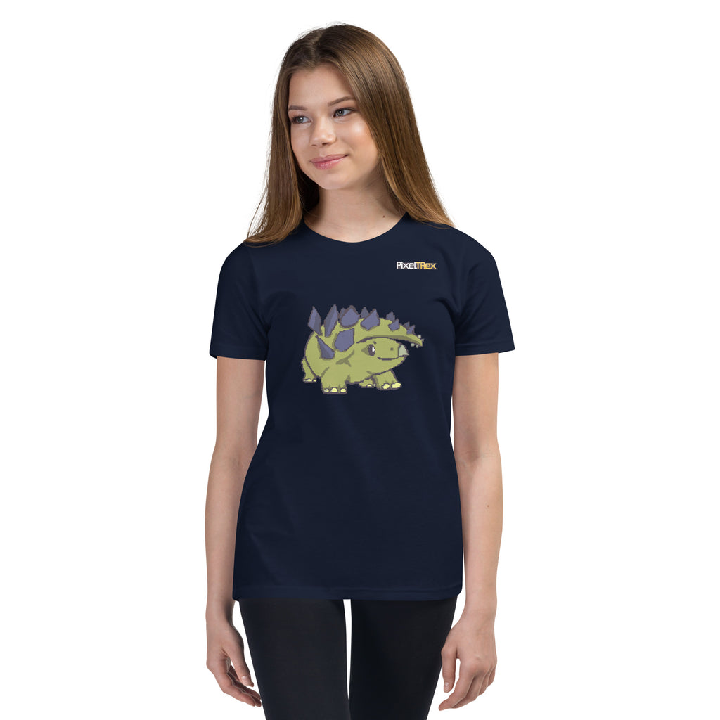 PixelTRex™ – Stego the Stegosaurus Pixel Dinosaur Youth T-Shirt