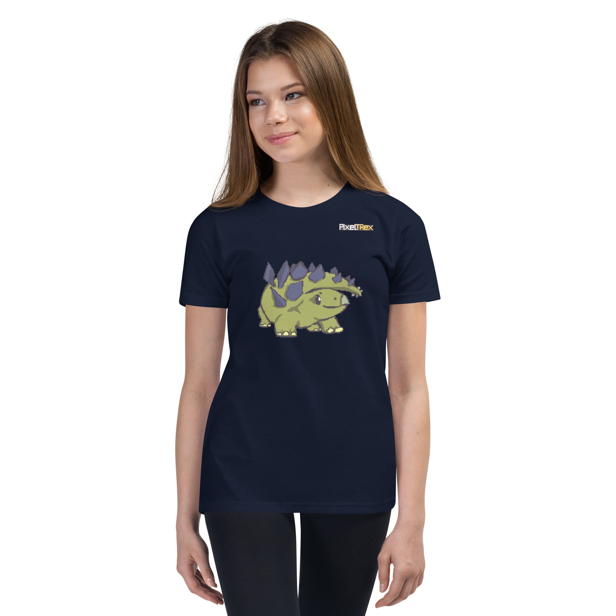 PixelTRex™ – Stego the Stegosaurus Pixel Dinosaur Youth T-Shirt