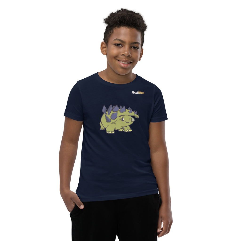 PixelTRex™ – Stego the Stegosaurus Pixel Dinosaur Youth T-Shirt