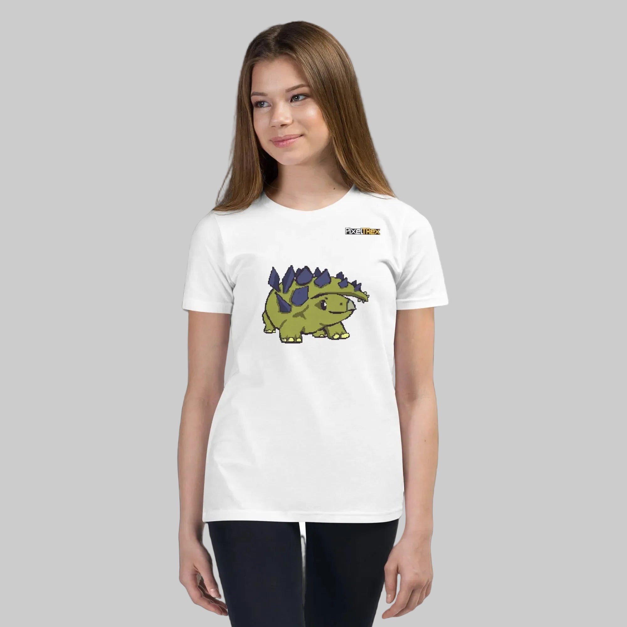 PixelTRex™ – Stego the Stegosaurus Pixel Dinosaur Youth T-Shirt